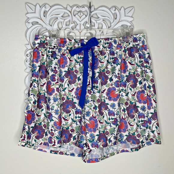 SUMMERSALT size LARGE Pajama Set Button up Short Sleeves Shorts BLUE Red Floral - Picture 11 of 16